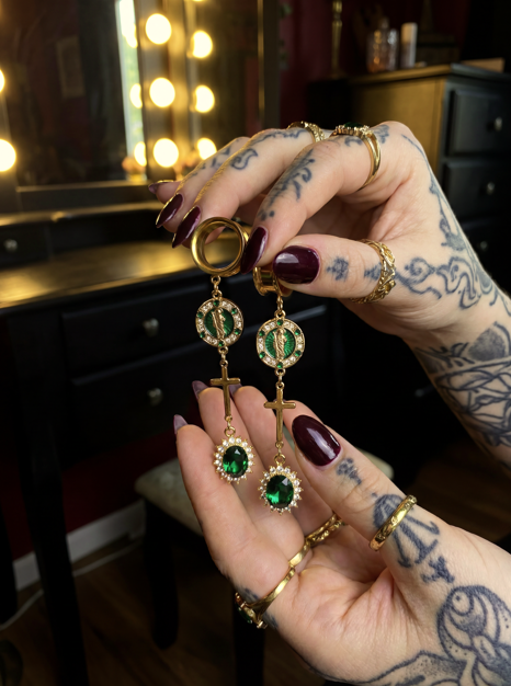 LUCETTE - Virgin Mary green religious golden ear gauges 6mm to 38mm