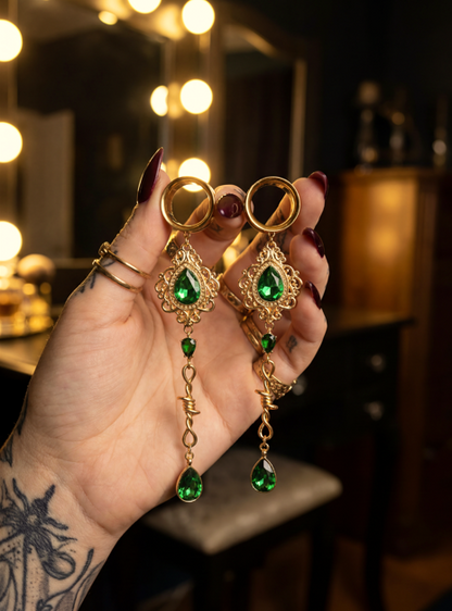 OLIVIA - Poison barbed baroque green ear stretchers 6mm to 38mm