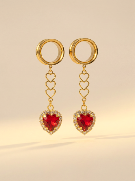 MARILYN - écarteurs coeur rouge ardent mariage diamant rubis 6mm à 38mm