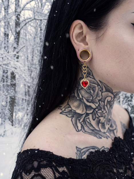 MARILYN - red hot heart ruby diamond wedding ear stretchers 6mm to 38mm