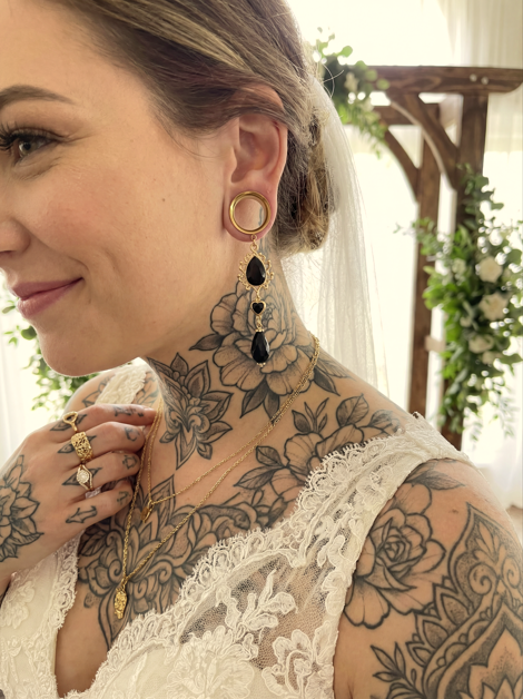 ALIENOR - écarteurs baroque mariage noir chic 6mm à 38mm