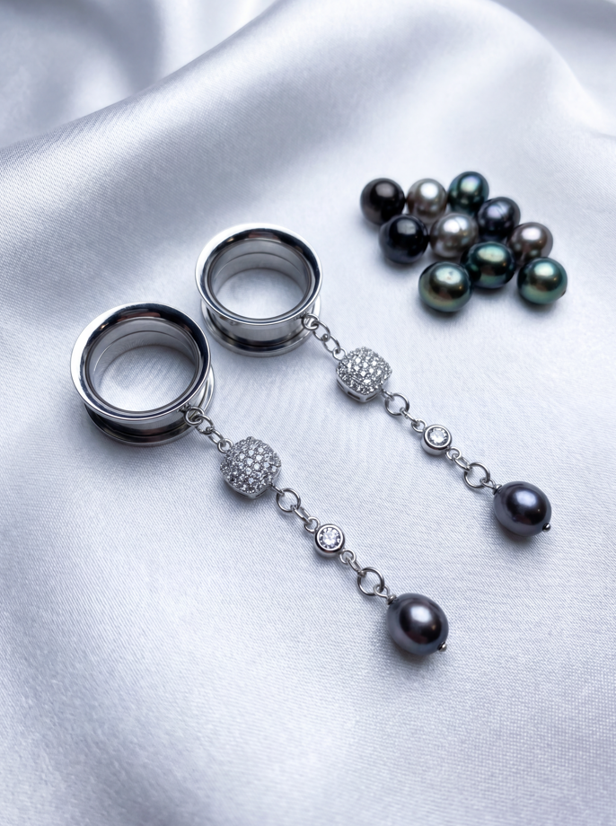 LOUISE - écarteurs argent massif 925, oxyde de zirconium et perle d'eau douce véritable