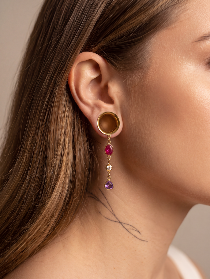 BELLE - 24k - écarteurs sillimanite rubis, améthyste, oxyde de zirconium, argent 925 doré à l'or fin 24K