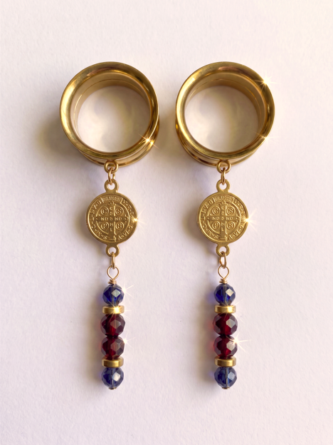 ZEPHYR - écarteurs saphir, grenats & pièce antique 6mm à 38mm