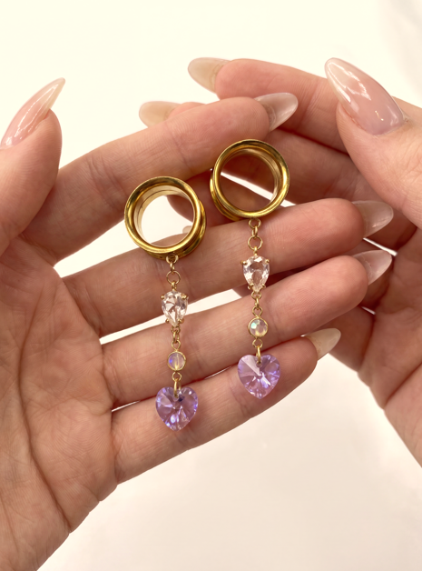 AMANDINE - écarteurs  coeur Swarovski® féminin violet 6mm à 38mm