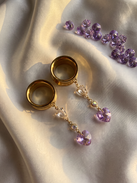 AMANDINE - écarteurs  coeur Swarovski® féminin violet 6mm à 38mm