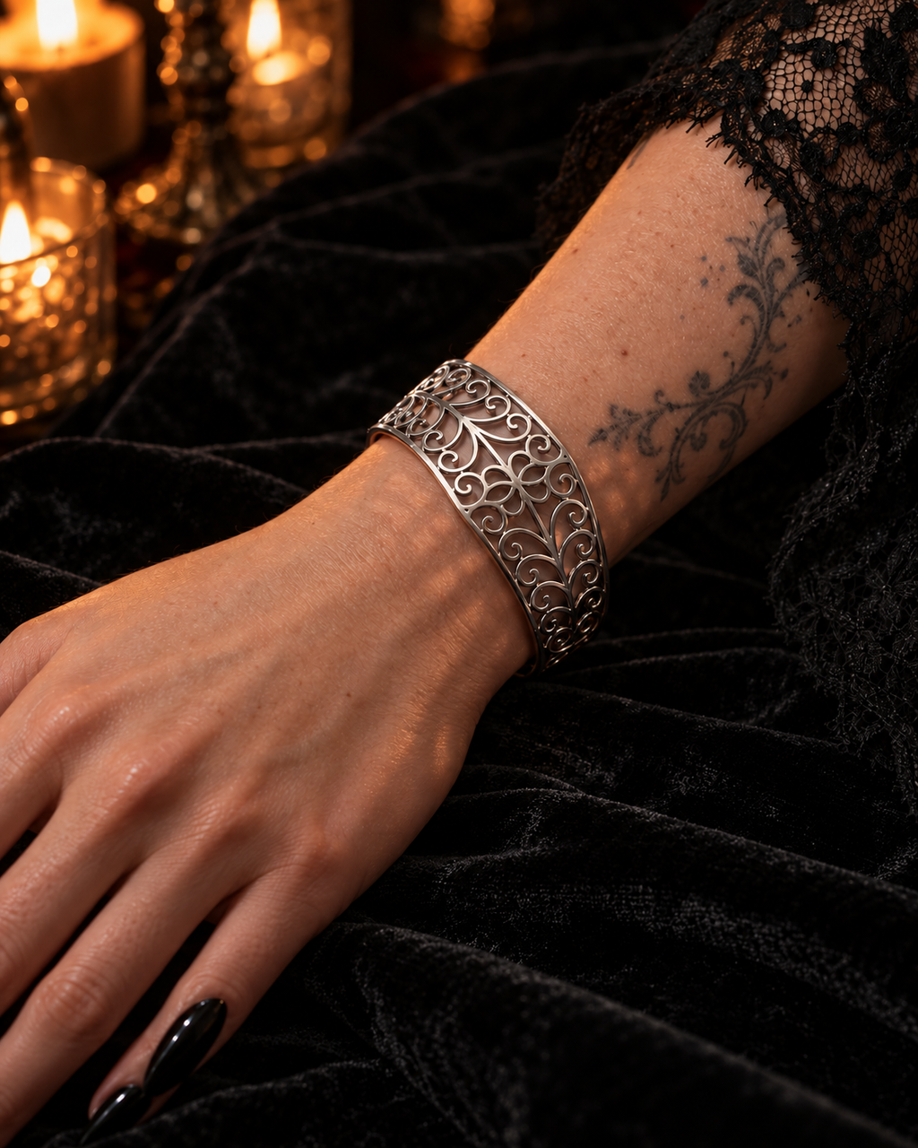 HEATHER - Bracelet Baroque Rosace Argent