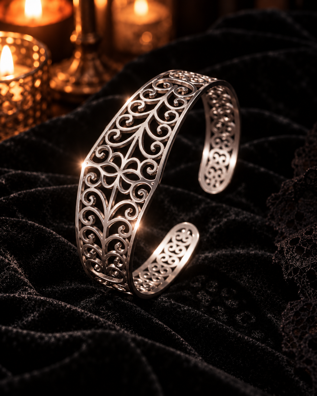 HEATHER - Bracelet Baroque Rosace Argent
