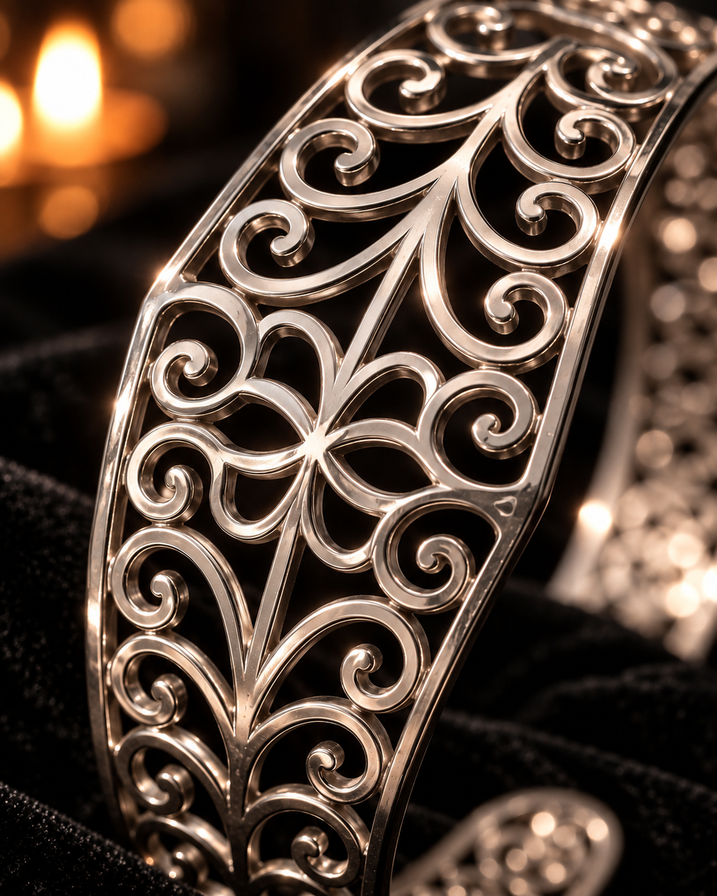 HEATHER - Bracelet Baroque Rosace Argent