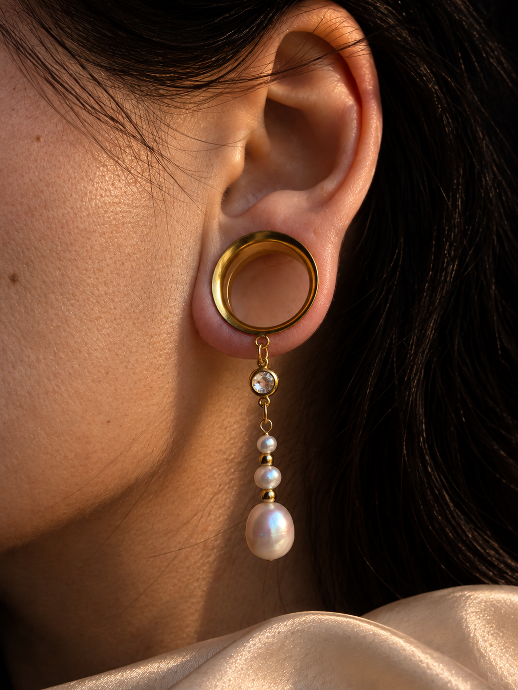 PERLE - 24k - écarteurs perles de culture, zirconium, argent 925 doré à l'or fin 24K