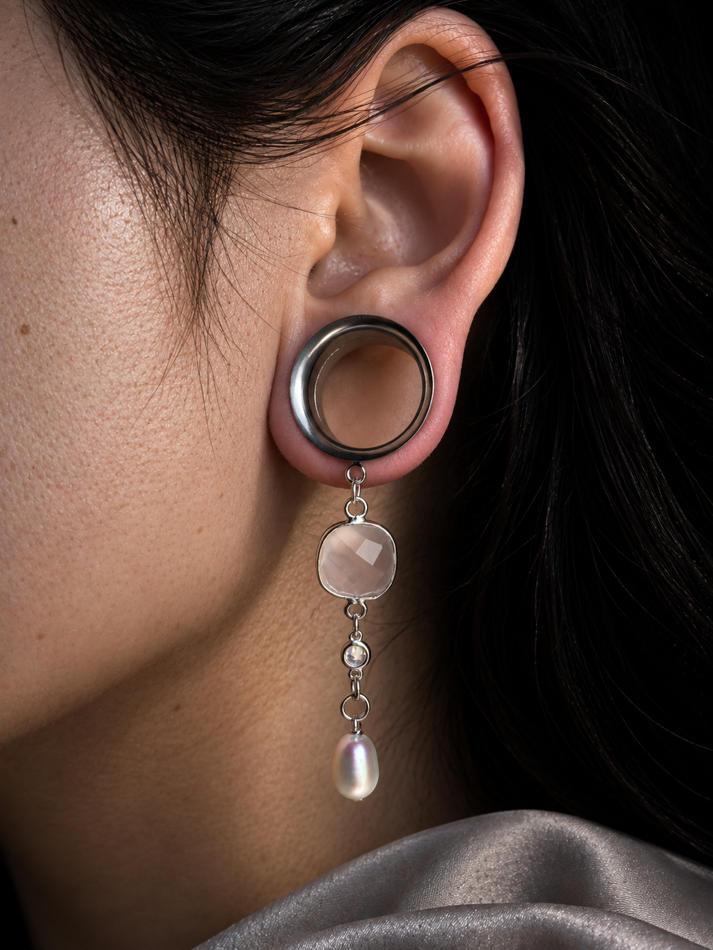 JOYCE - Argent 925 - écarteurs quartz rose, oxyde de zirconium, perle de culture