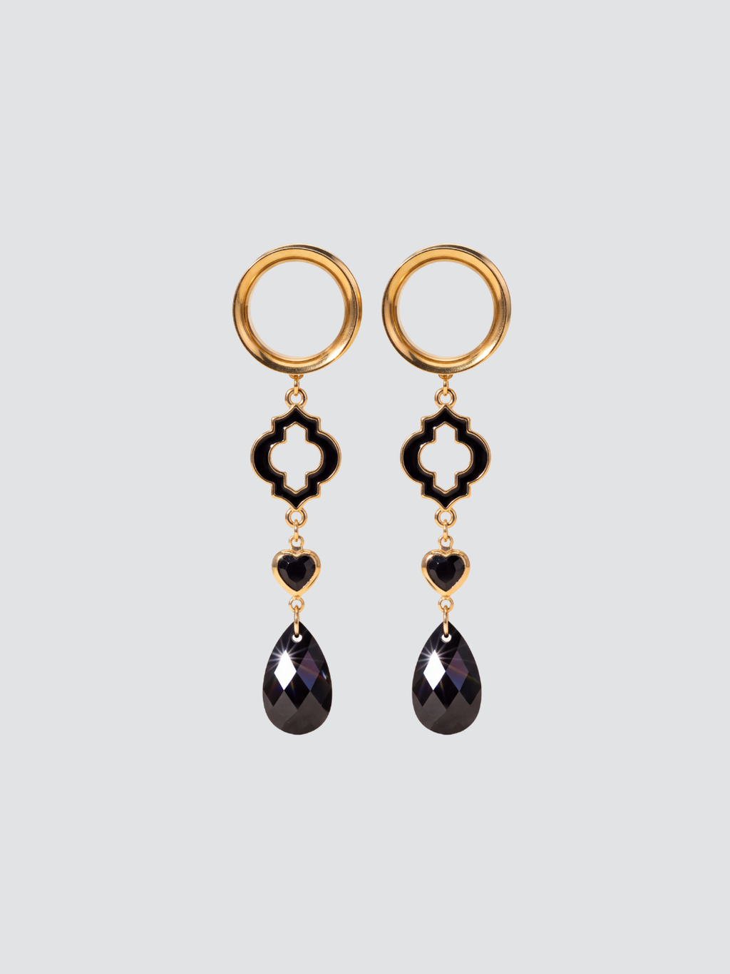 BEATRIX - écarteurs dorés baroque noir Swarovski