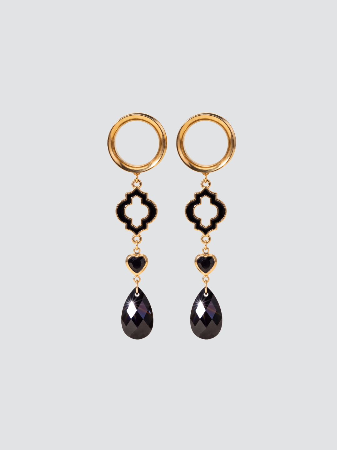 BEATRIX - écarteurs dorés baroque noir Swarovski