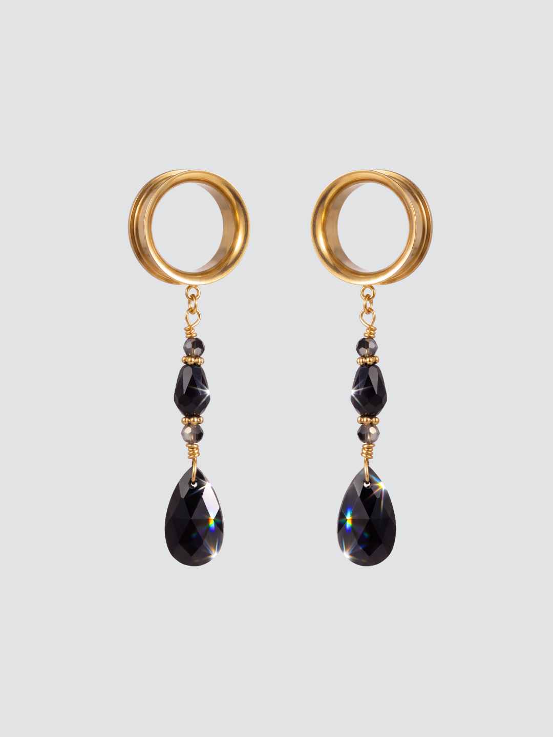 VALERY - écarteurs dorés Nacre Noire et Swarovski