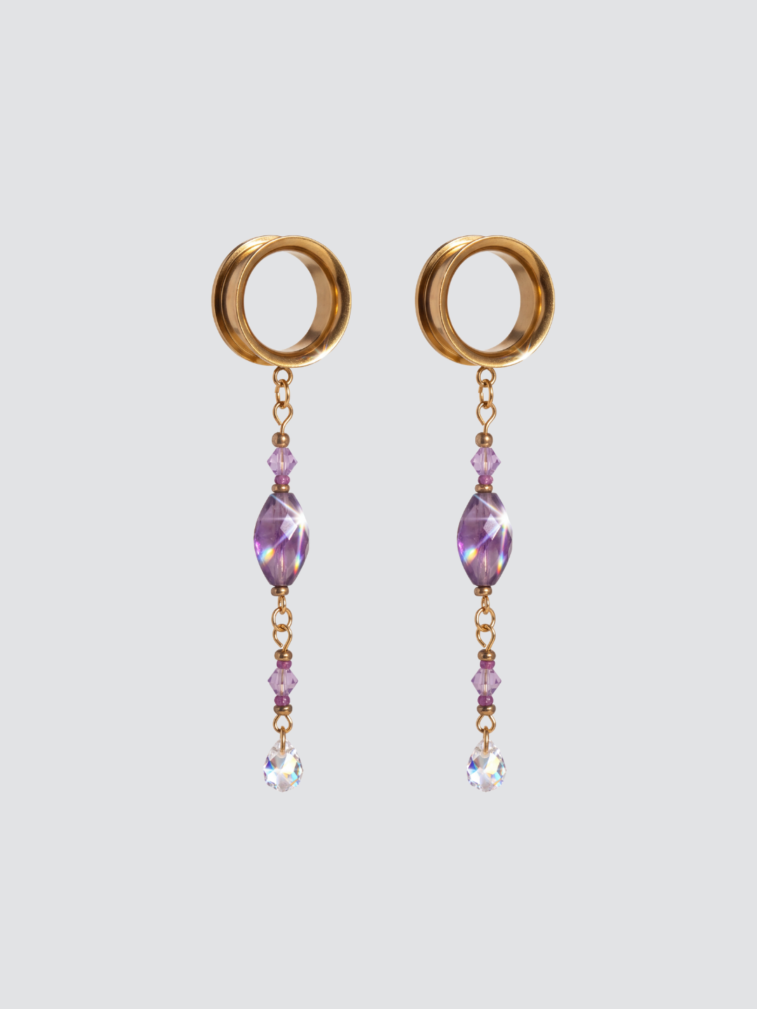 ALAÏS - écarteurs dorés améthyste et zirconium
