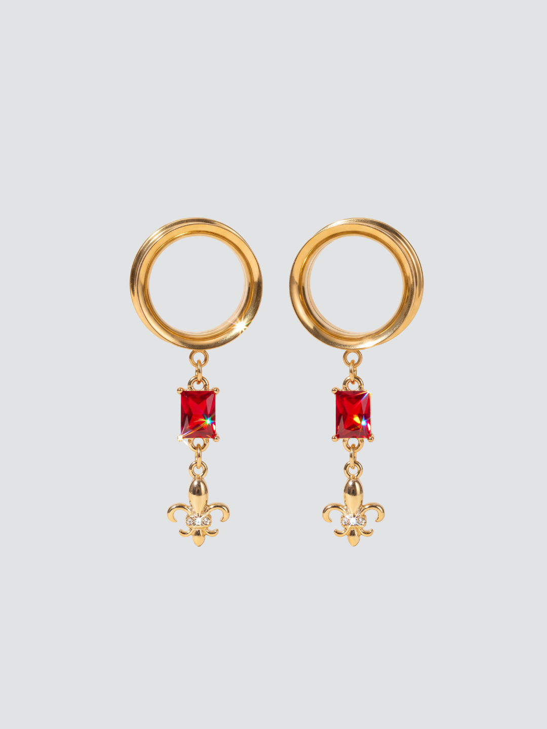 VALENTINE - écarteurs dorés lys effet rubis 6mm à 38mm