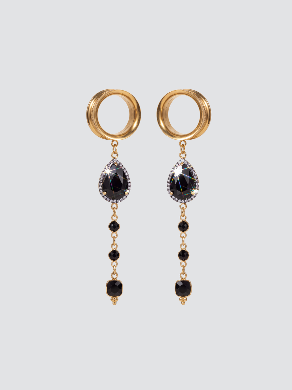 MORTICIA - 24k - écarteurs agate noire, onyx, argent 925 doré à l'or fin 24K