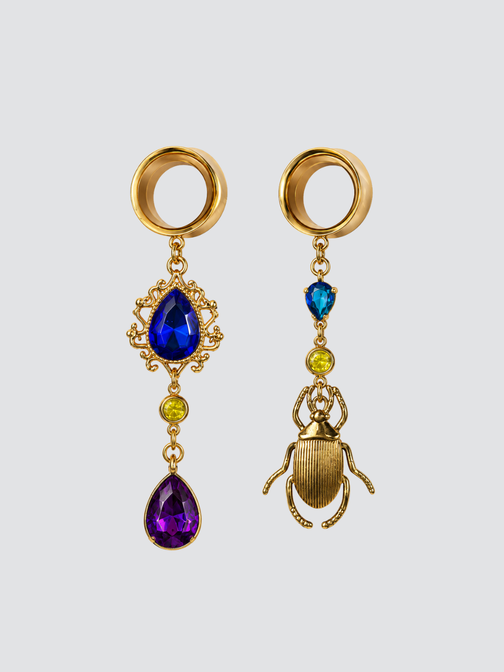 HELOISE - goldene Ohrspreizer Skarabäus blau-violett Reliquie