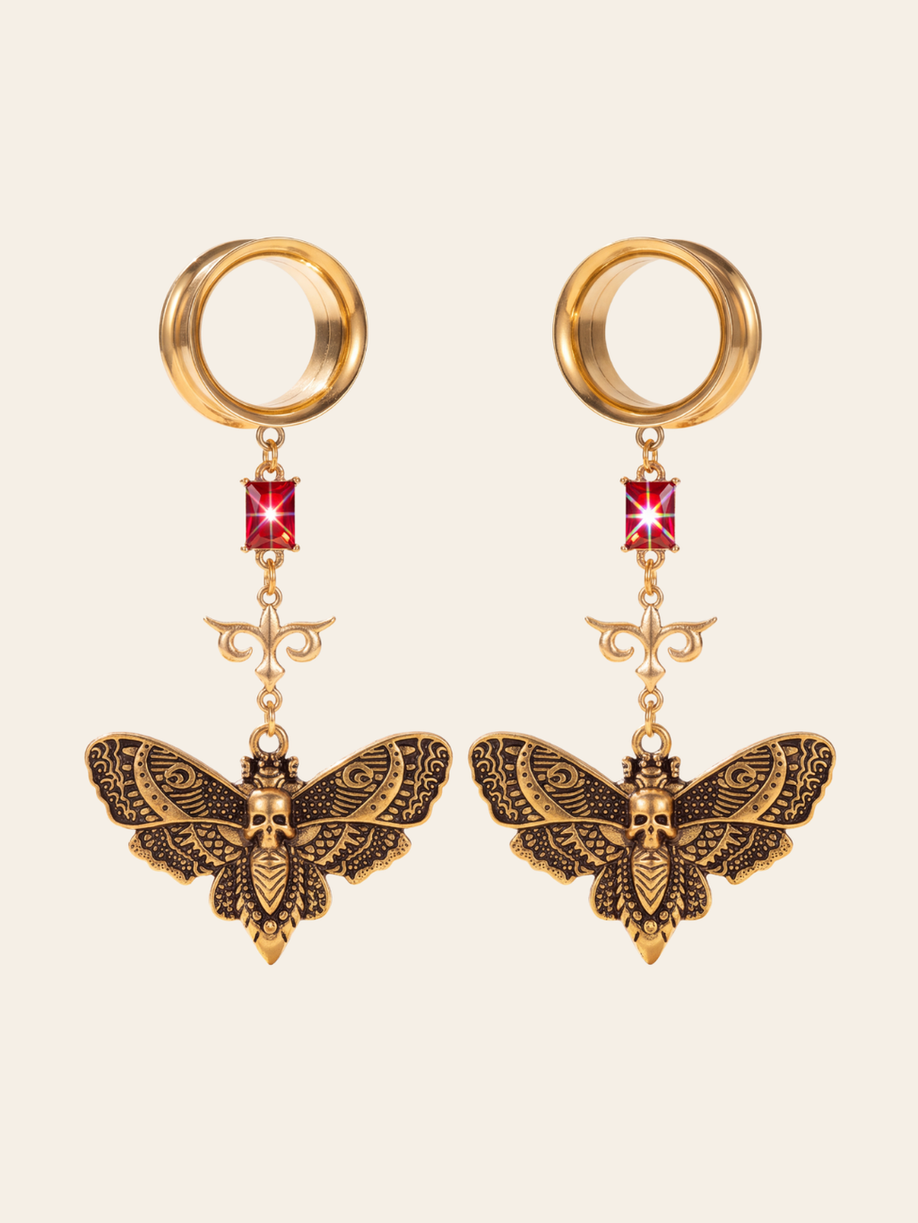 MARJORIE - écarteurs papillon rubis rouge goth moth 6mm à 38mm