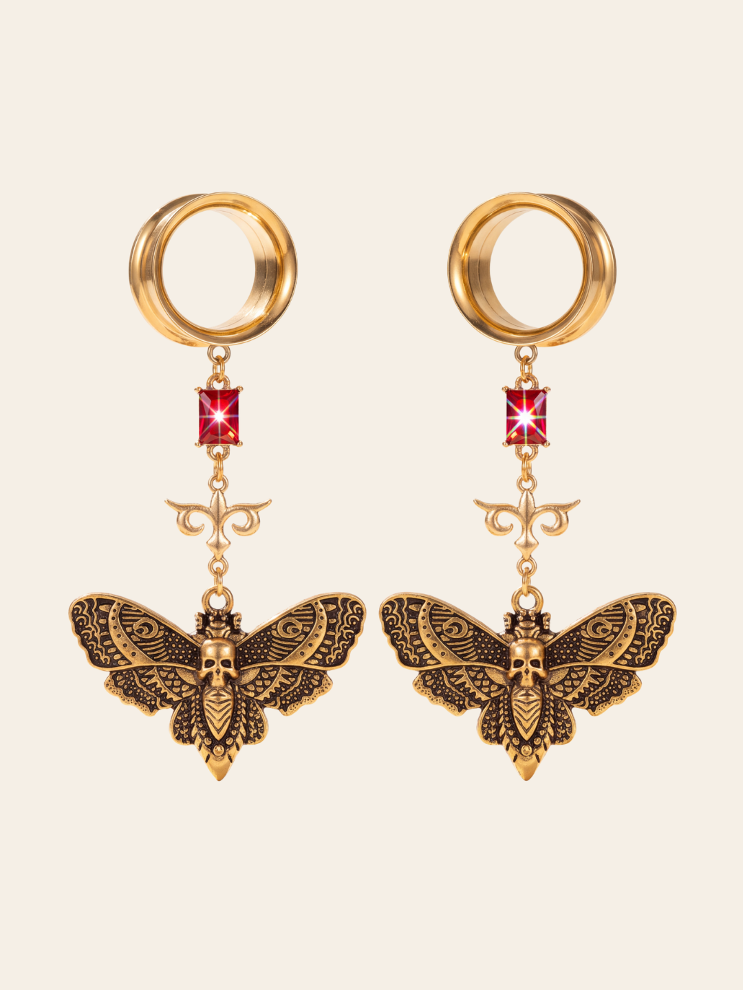MARJORIE - écarteurs papillon rubis rouge goth moth 6mm à 38mm
