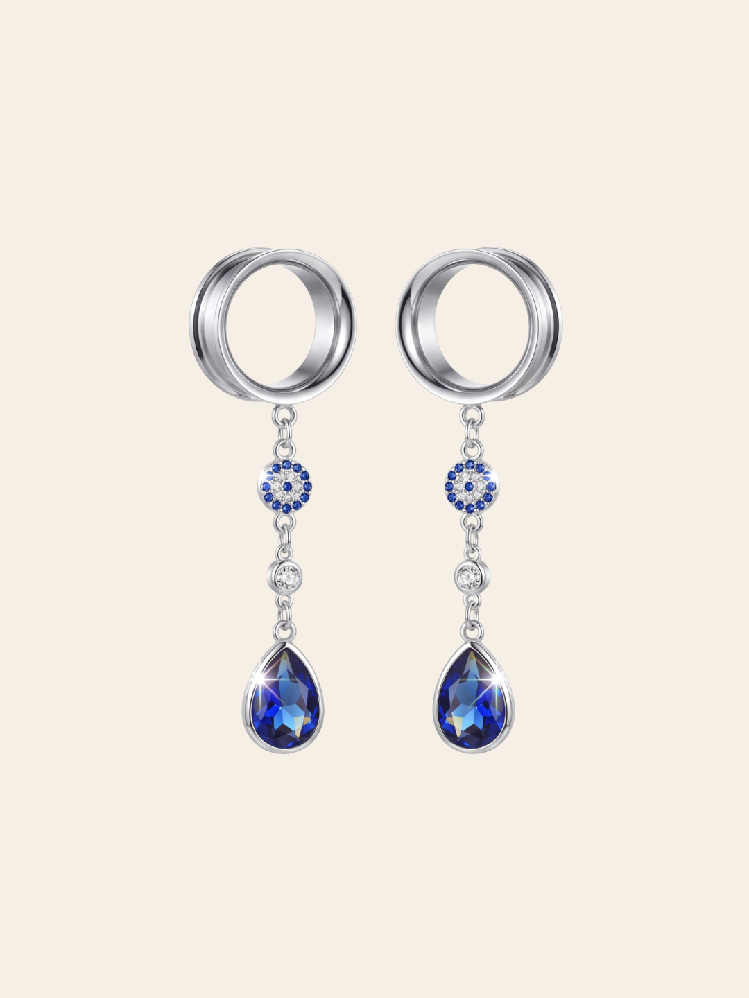 ALYSSA - écarteurs argent massif 925, oxyde de zirconium bleu et blanc