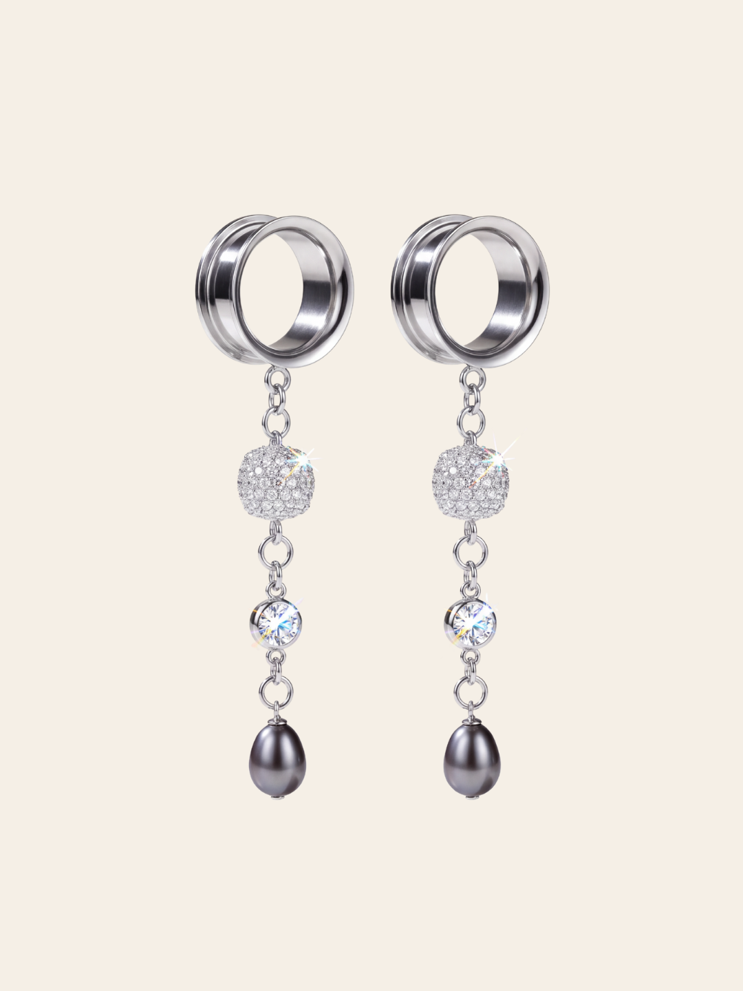 LOUISE - écarteurs argent massif 925, oxyde de zirconium et perle d'eau douce véritable