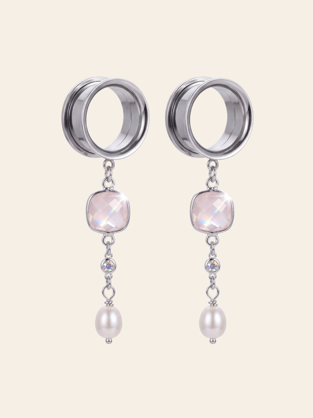 JOYCE - Argent 925 - écarteurs quartz rose, oxyde de zirconium, perle de culture