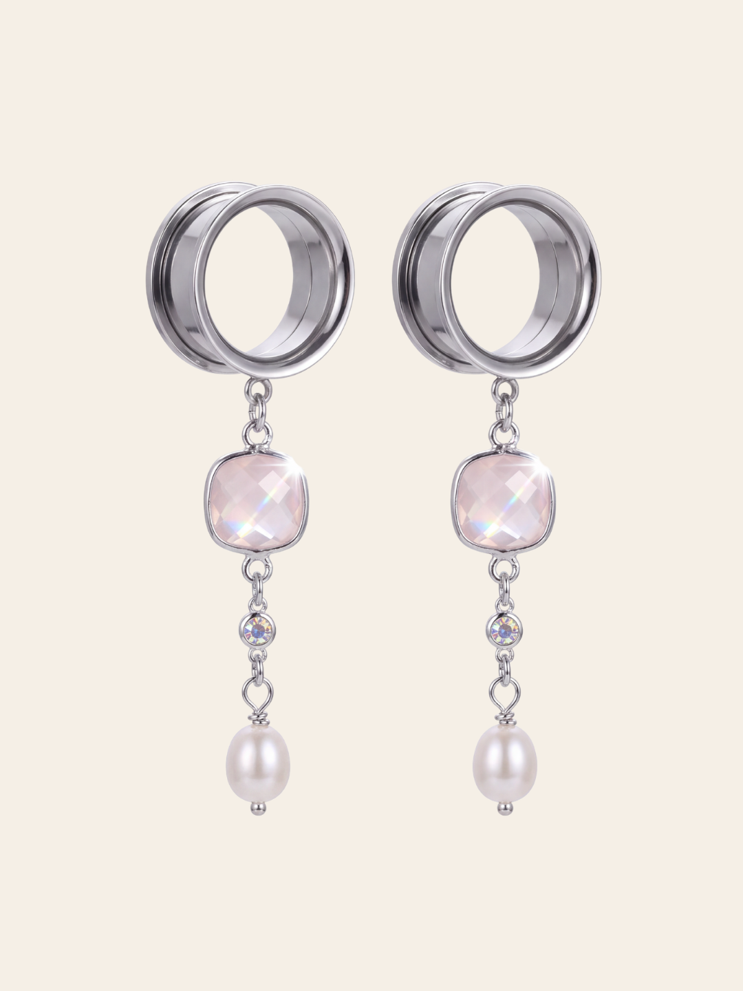 JOYCE - Argent 925 - écarteurs quartz rose, oxyde de zirconium, perle de culture