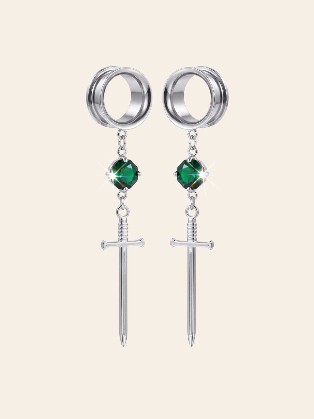 LEA - écarteurs argent épée vert emeraude
