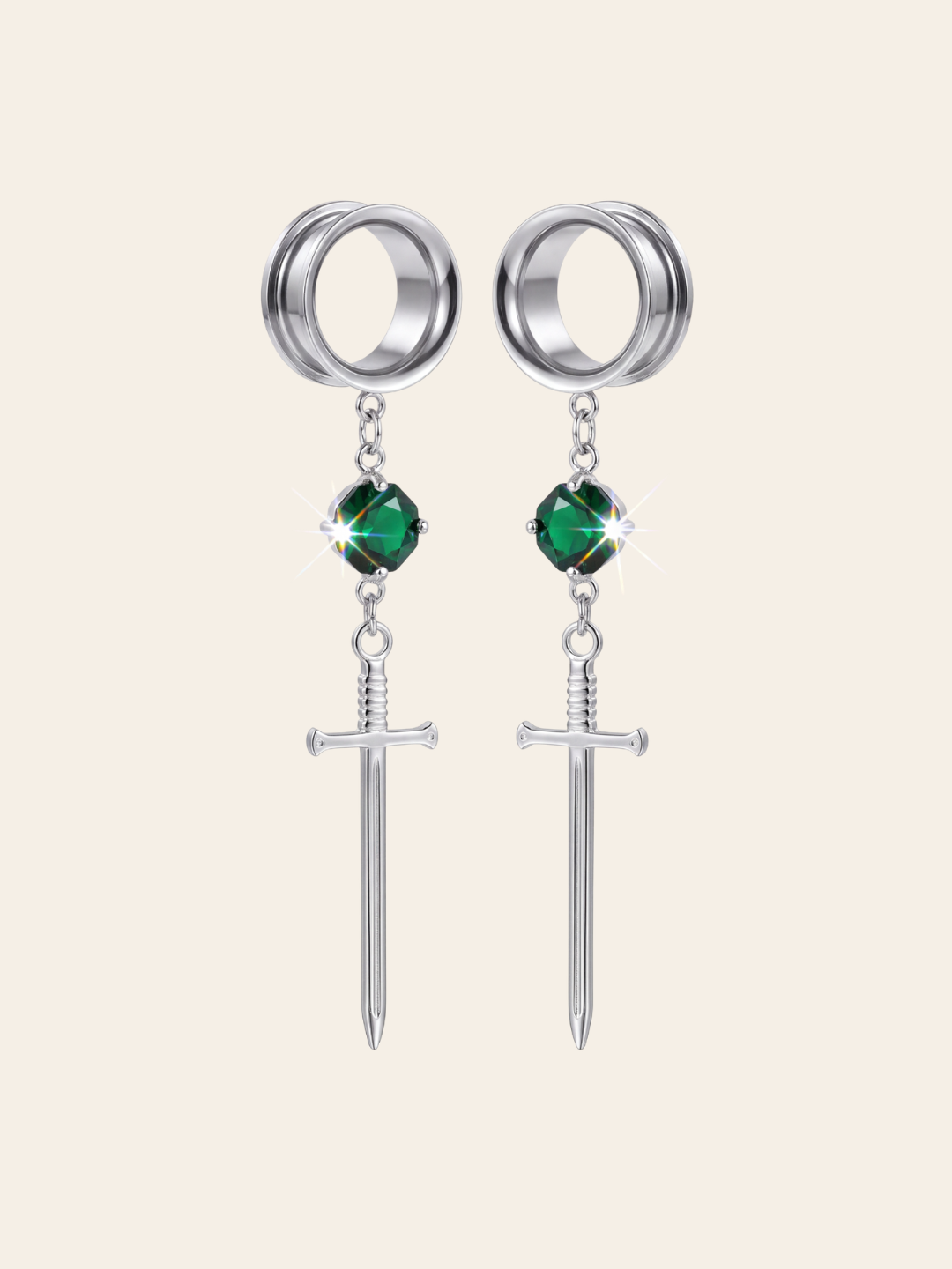 LEA - écarteurs argent épée vert emeraude