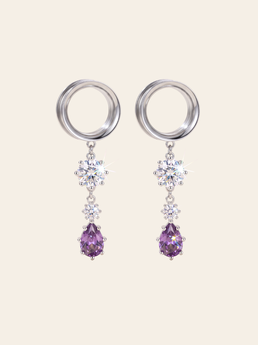 PAULINE - écarteurs mariage argent mauve zirconium