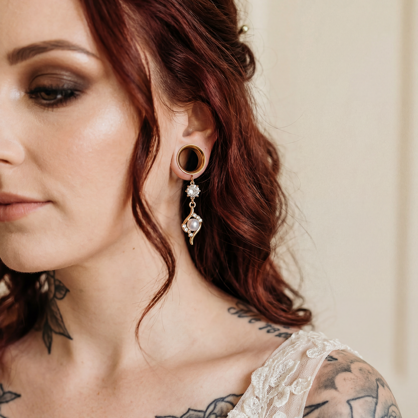 SABINE  - écarteurs dorés mariage diamant perle de culture 6mm à 38mm