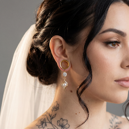 SABINE  - écarteurs dorés mariage diamant perle de culture 6mm à 38mm