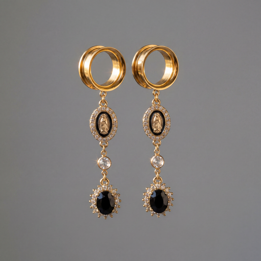 MARIE – Écarteurs Vierge Noire Or Gothique Romantique 6 à 38 mm