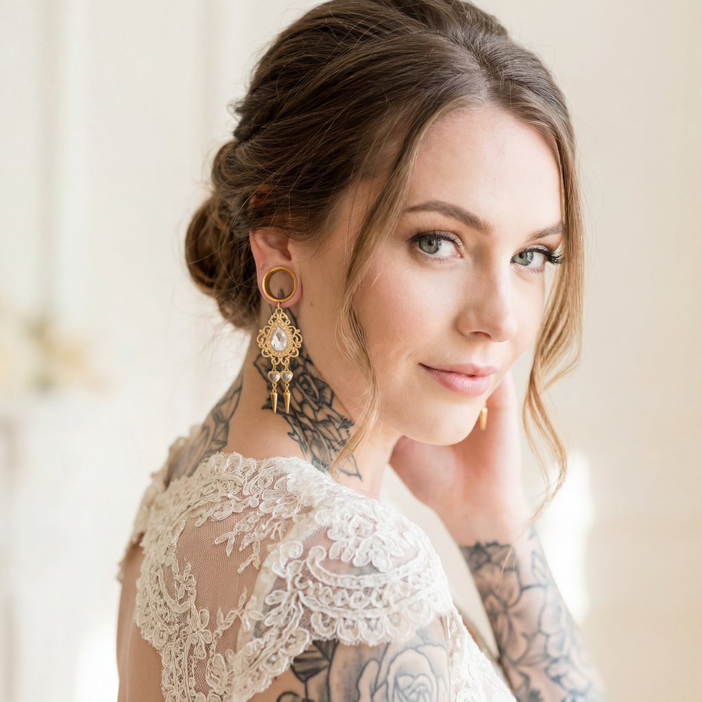 ANASTASIA - écarteurs dorés mariage baroque gris diamant 6mm à 38mm