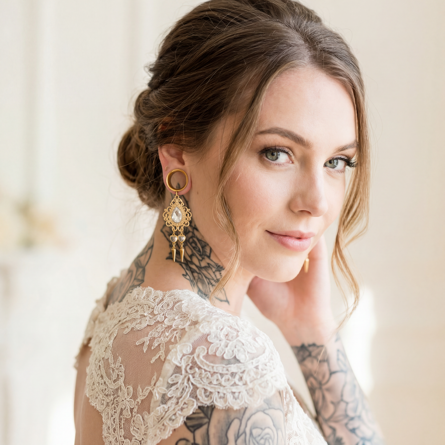 ANASTASIA - écarteurs dorés mariage baroque gris diamant 6mm à 38mm