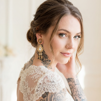 ANASTASIA - écarteurs dorés mariage baroque gris diamant 6mm à 38mm