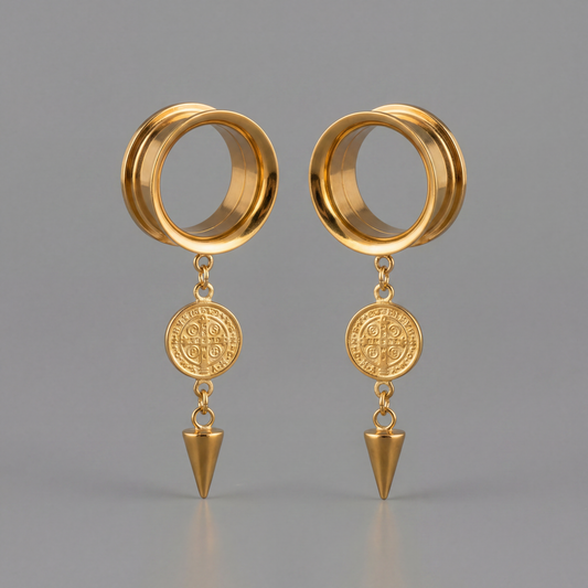 DAMIEN - écarteurs dorés homme  pièce antique médiévale 6mm à 38mm