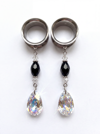 MELISSANDRE - écarteurs argent obsidienne & Swarovski du 6mm au 38mm