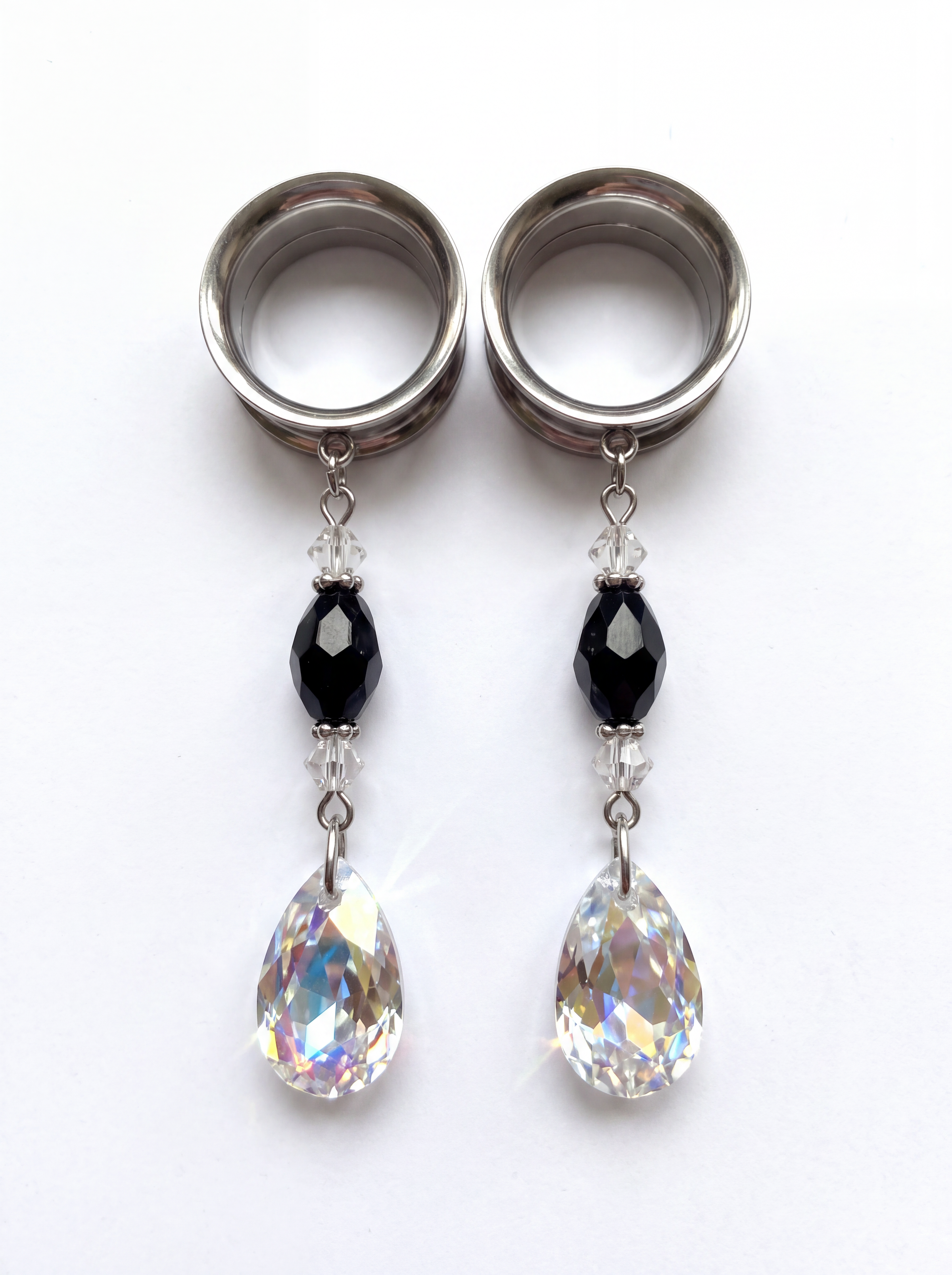 MELISSANDRE - écarteurs argent obsidienne & Swarovski du 6mm au 38mm