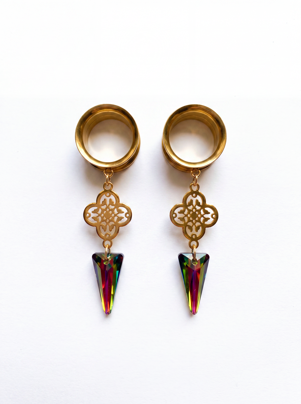 SYBILLE - écarteurs dorés effet vitrail Swarovski® 6mm à 38mm