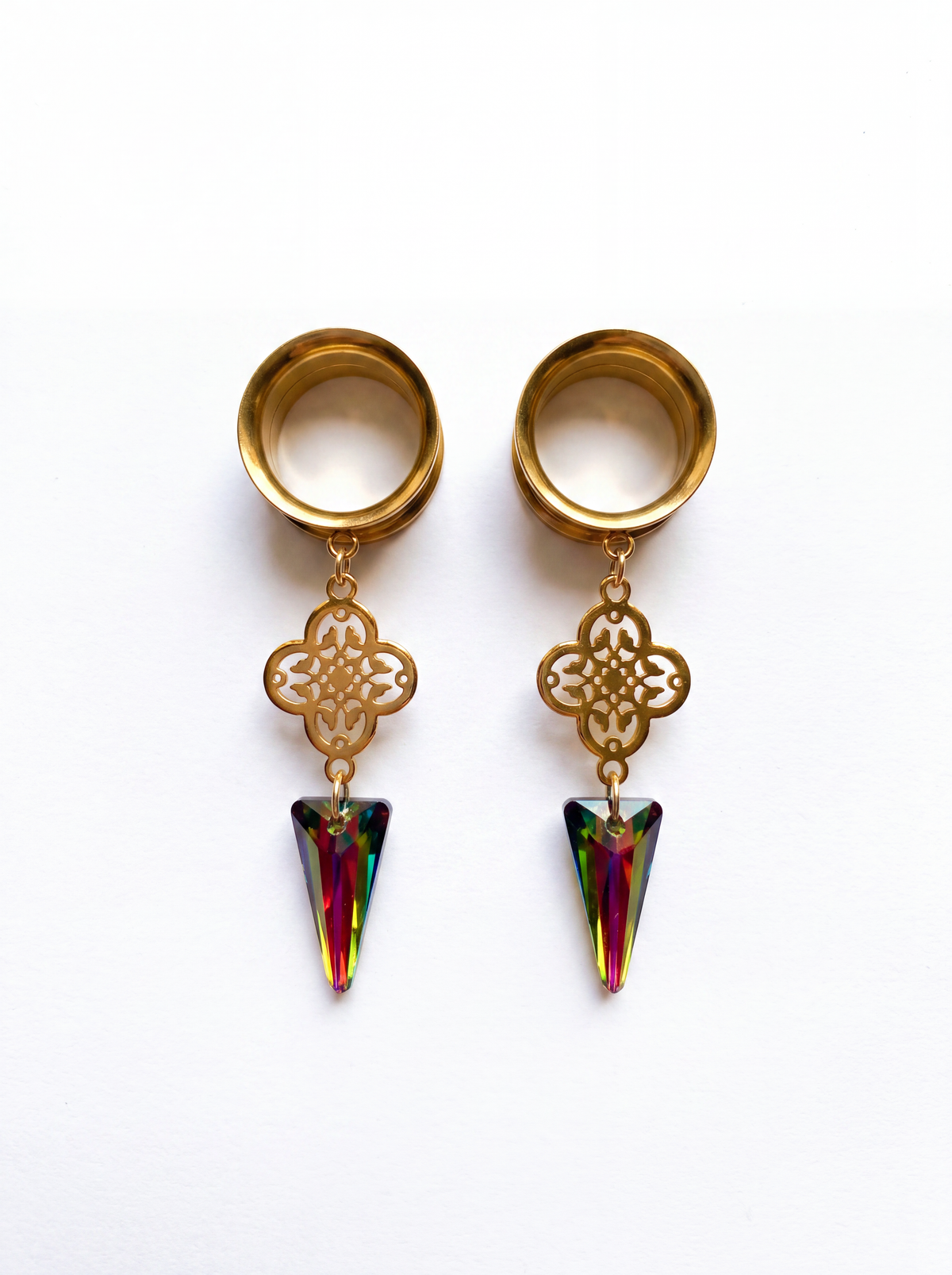 SYBILLE - écarteurs dorés effet vitrail Swarovski® 6mm à 38mm