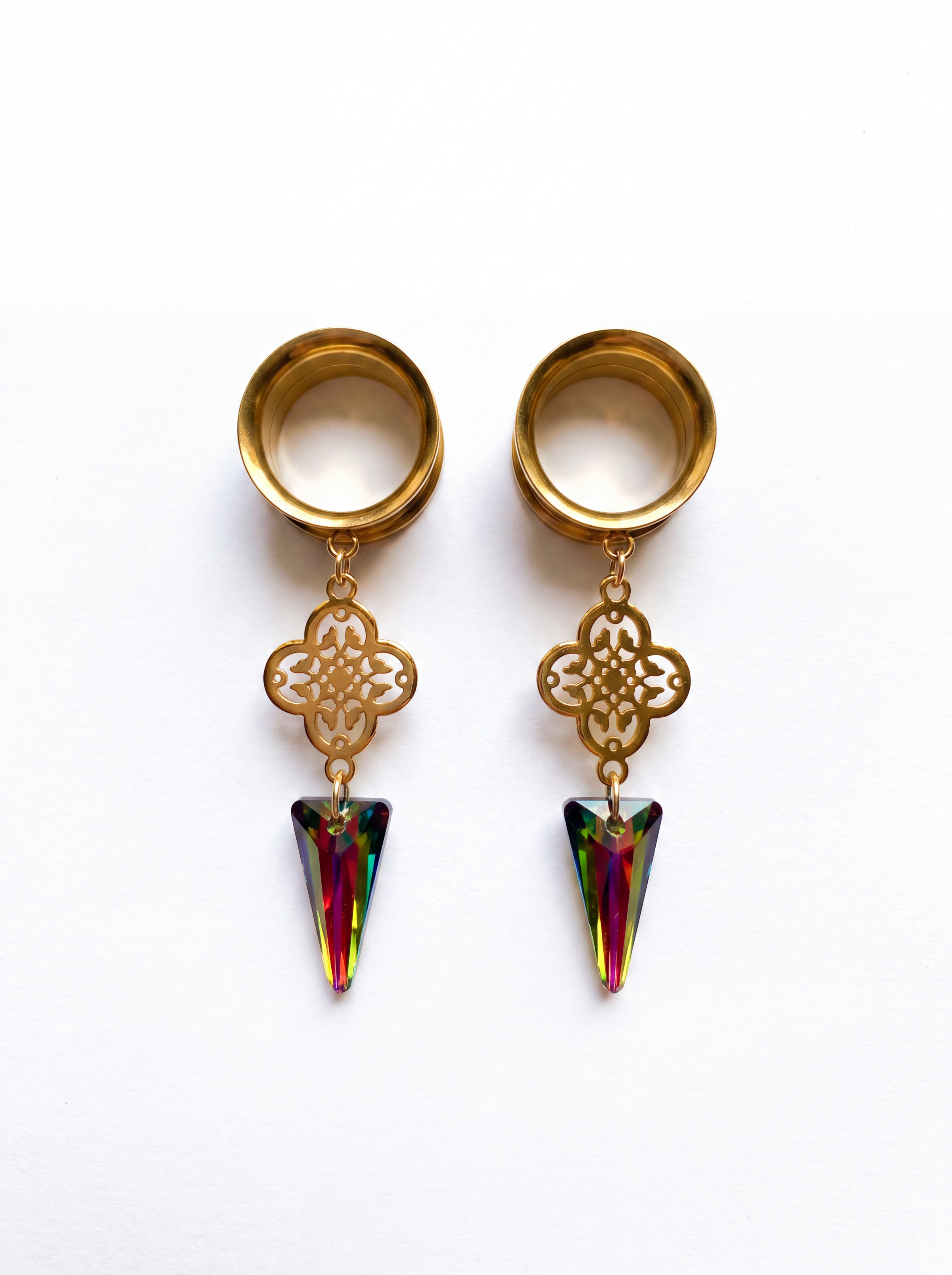 SYBILLE - écarteurs dorés effet vitrail Swarovski® 6mm à 38mm