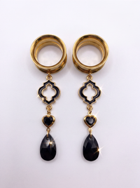 ISABEAU - écarteurs dorés baroque noir Swarovski 6mm à 38mm