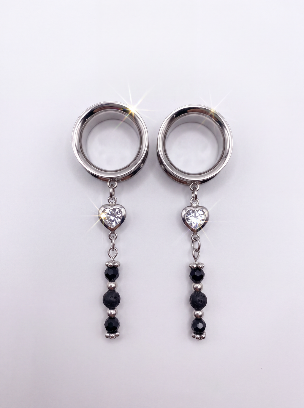 NAÏA - écarteurs argent nacre & pierres de lave du 6mm au 38mm