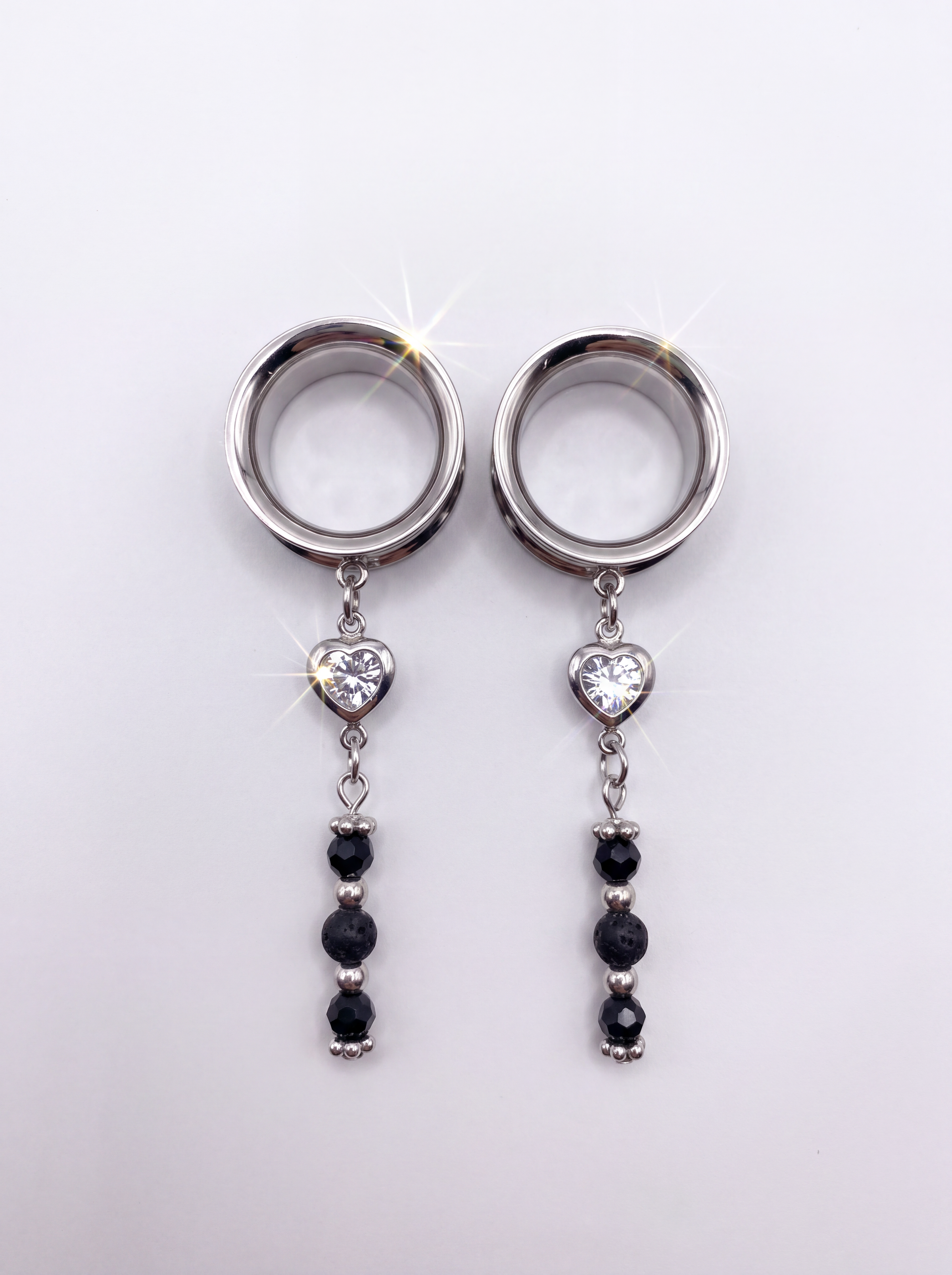 NAÏA - écarteurs argent nacre & pierres de lave du 6mm au 38mm
