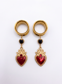ROSEMONDE - écarteurs dorés ex voto rouge 6mm à 38mm