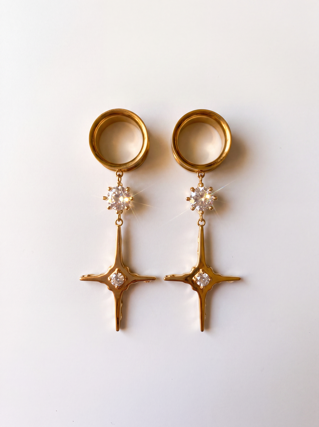 ROSALIA - écarteurs dorés étoile effet diamant 6mm à 38mm