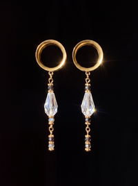 ISAURE - écarteurs dorés cristal de roche & nacre noire 6mm à 38mm