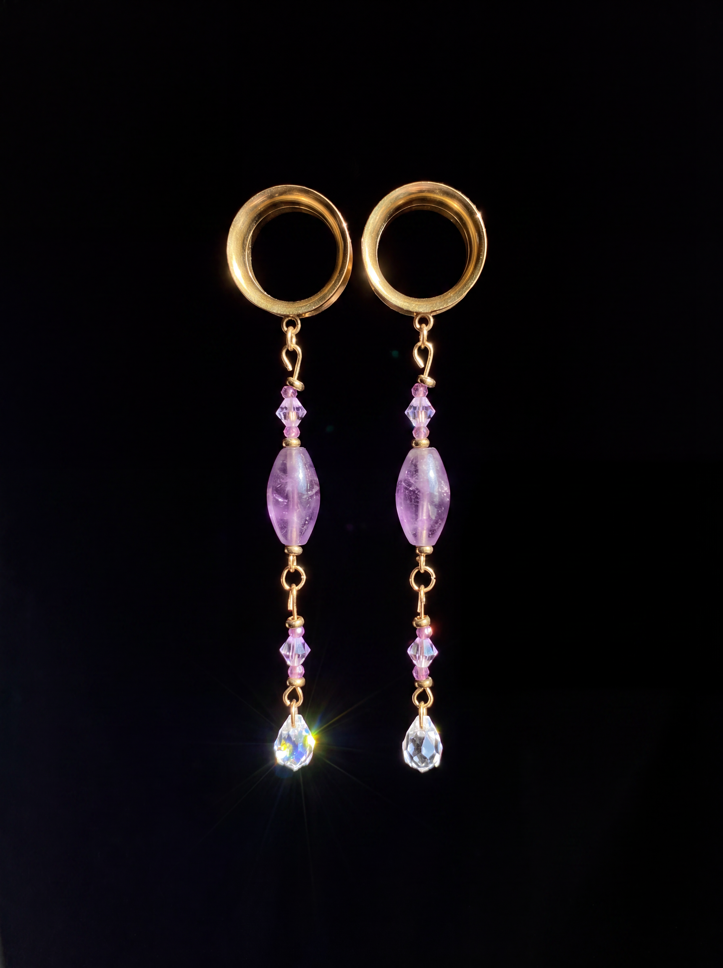 ALAÏS - écarteurs dorés améthyste et zirconium élégante 6mm à 38mm